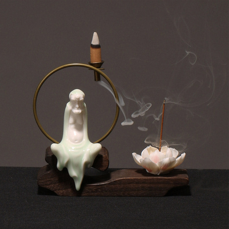Ceramic Lotus Healing Meditation Incense Burner Decoration