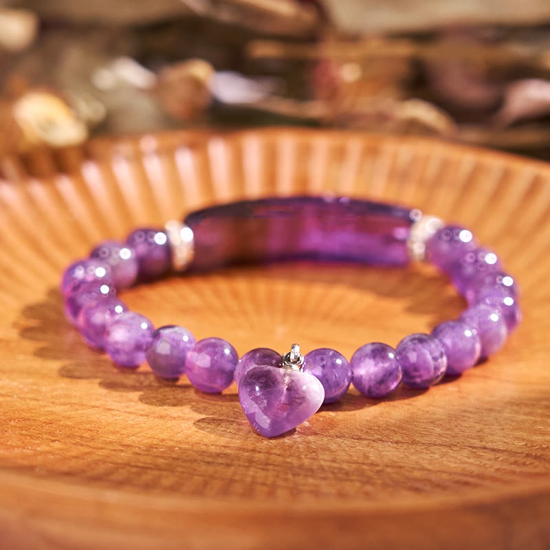 Natural Quartz Love Heart Healing Beads Bracelet