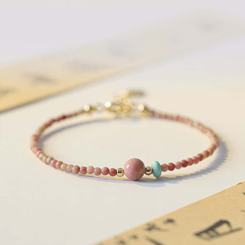 14K Gold Plated Natural Rhodonite Loving Energy Chain Bracelet