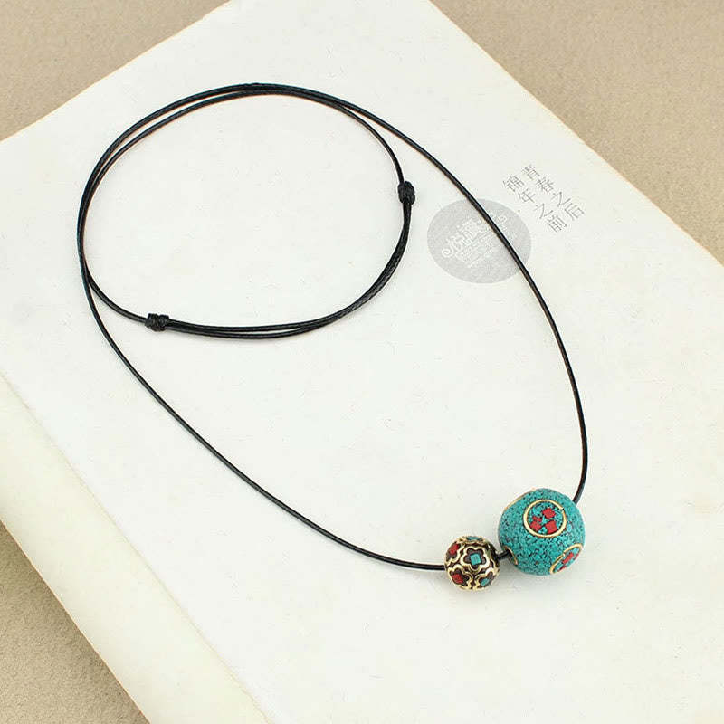 Tibetan Turquoise Double Bead Protection Strength Necklace Pendant