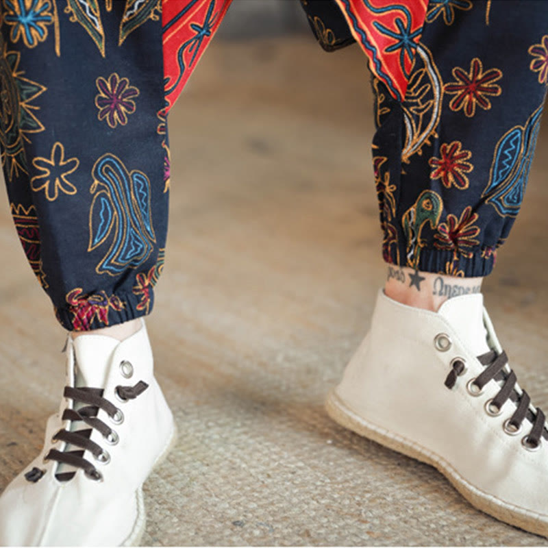 Colorful Camel Figure Pattern Cotton Men's Harem Pants With Pockets