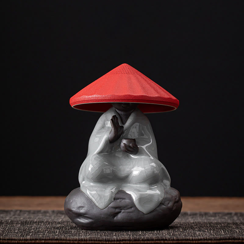 Little Zen Monk Hat Strainer Ceramic Tea Accessories Figurine Home Decoration