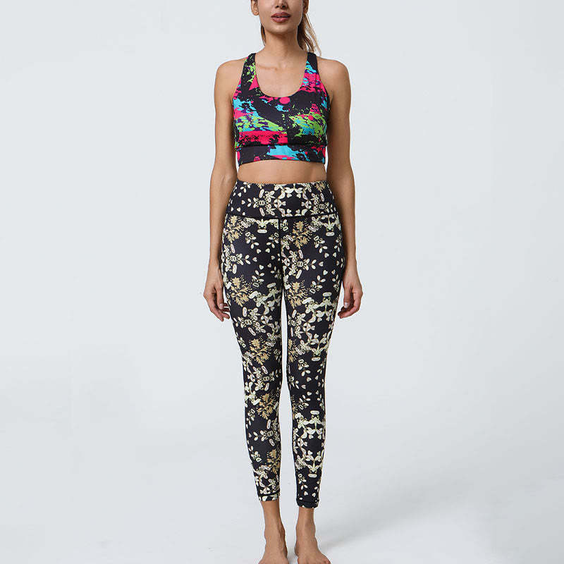 Flowers Geometric Mandalas Print Sports Fitness Yoga High Waist Leggings Women's Pants