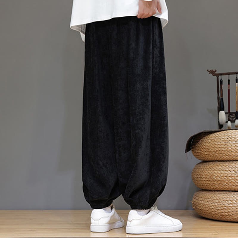 Fall Winter Men's Drawstring Chenille Harem Pants With Pockets