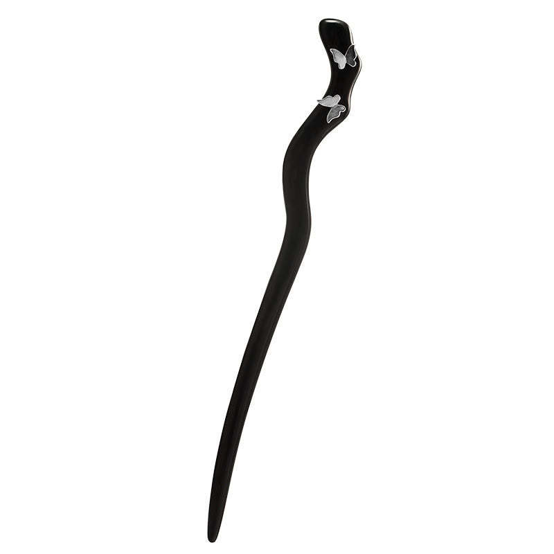 925 Sterling Silver Classical Chinese Style Ebony Butterfly Relax Hairpin
