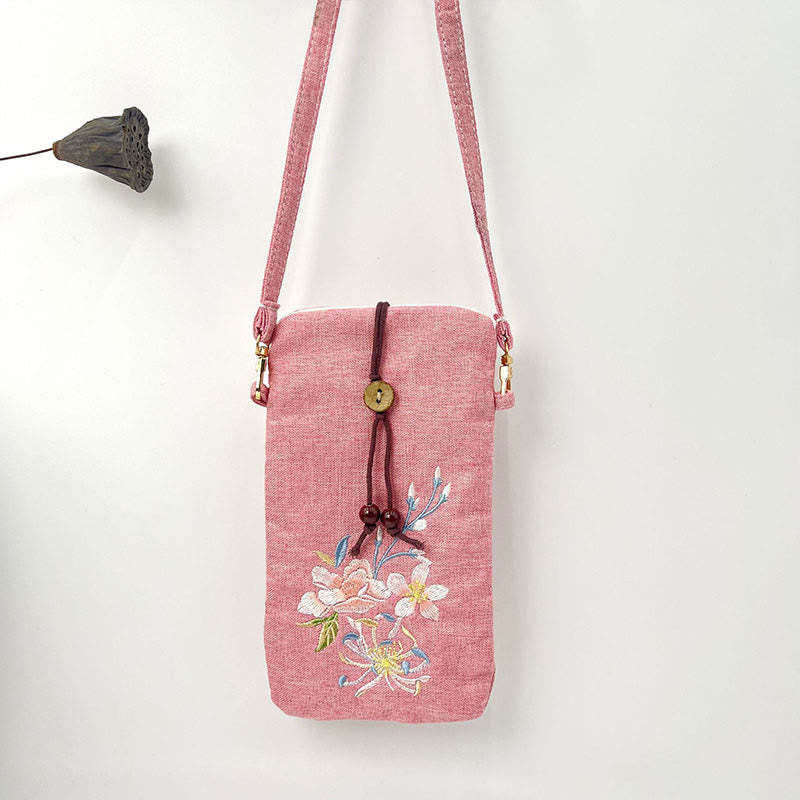 Small Embroidered Flowers Crossbody Bag Shoulder Bag Cellphone Bag 11*20cm