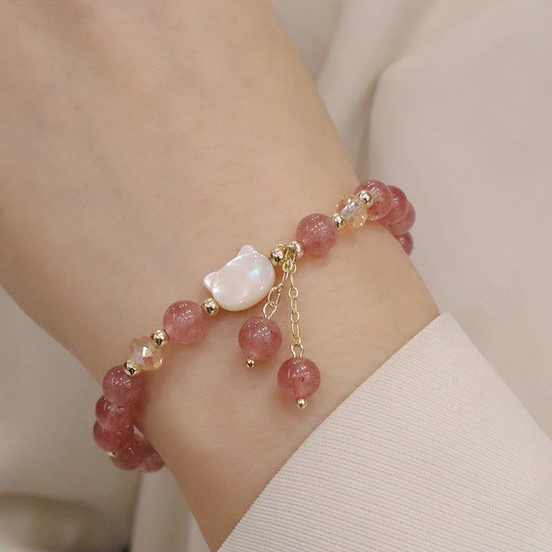 Natural Strawberry Quartz Morganite Tridacna Stone Cat Love Bracelet