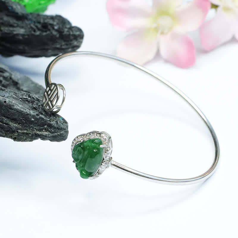 925 Sterling Silver Laughing mystic zen Jade Luck Bracelet Bangle