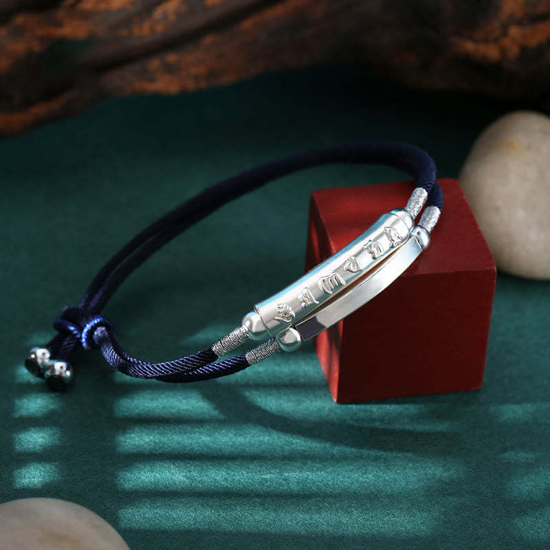 Dragon Knot Sterling Silver Om Mani Padme Hum Double Hand Woven Bracelet