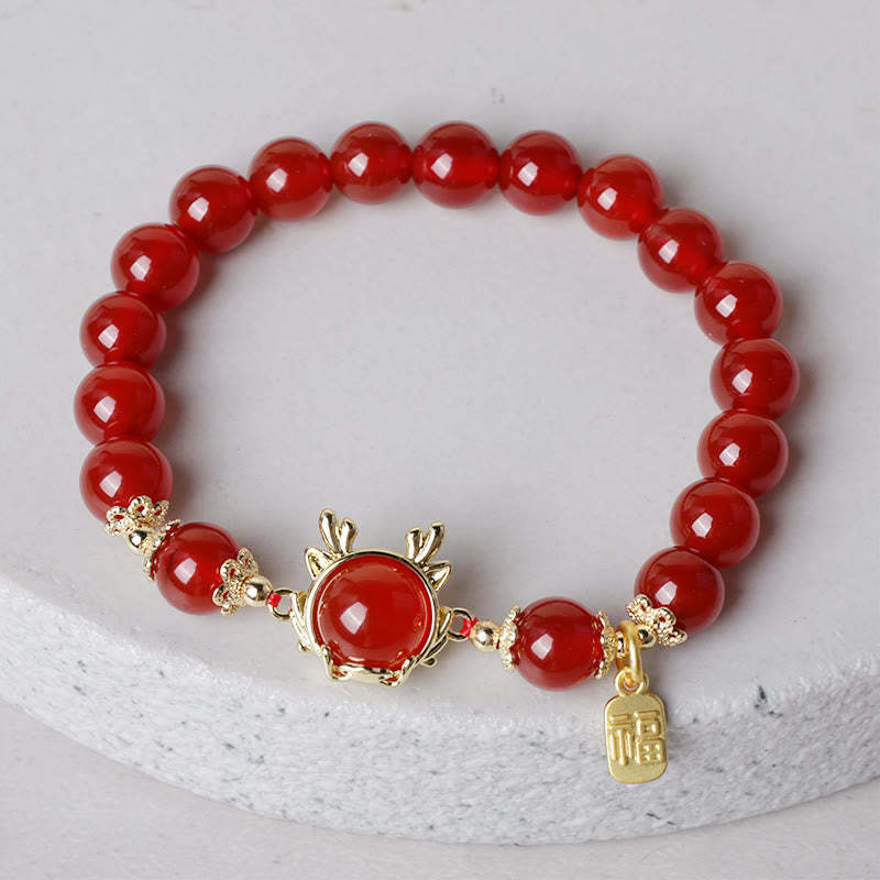 Year of the Dragon Red Agate Jade Peace Buckle Fu Character Success Bracelet (Extra 30% Off | USE CODE: FS30)