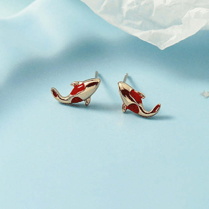 Copper Koi Fish Wealth Necklace Pendant Red Rope Bracelet Earrings Set