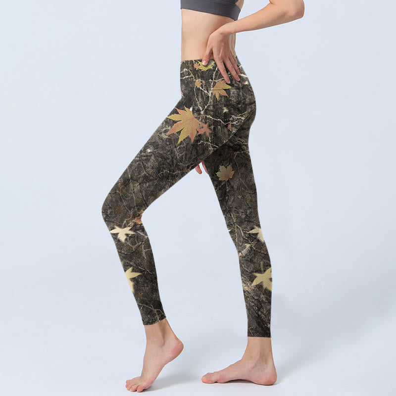 Maple Leaves Print Gym Leggings Women's Yoga Pants
