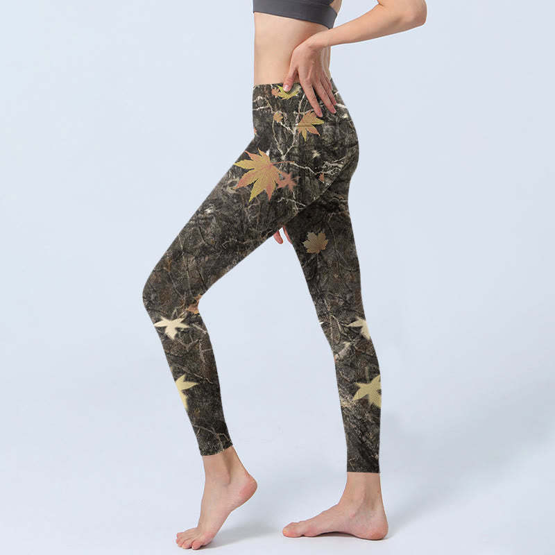 Maple Leaves Print Gym Leggings Women's Yoga Pants