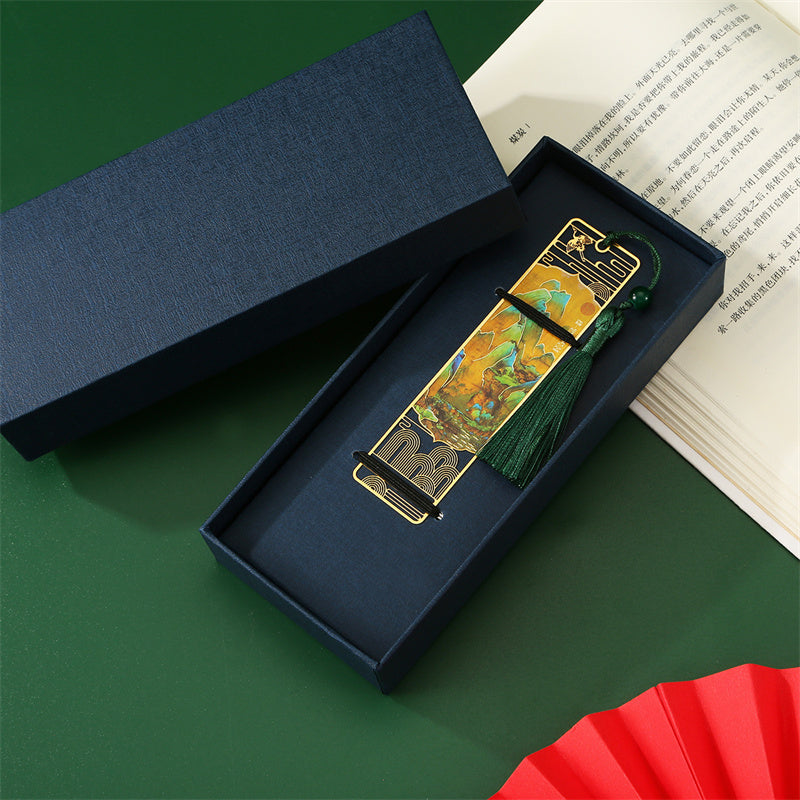 A Panorama of Rivers and Mountains Metal Hollow Bookmarks Tassel With Gift Box