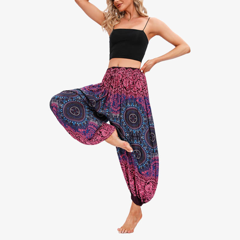 Round Geometric Flower Floral Loose Harem Trousers Women's Yoga Pants