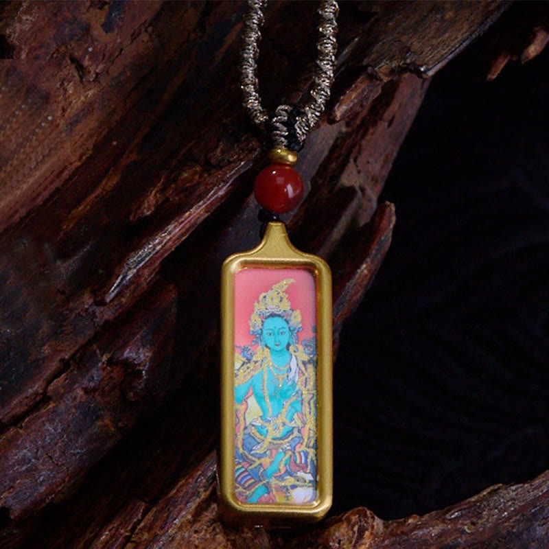 Tibet Zakiram Yellow God of Wealth Nine-Tailed Fox Hand-Painted Thangka Calm Necklace Pendant