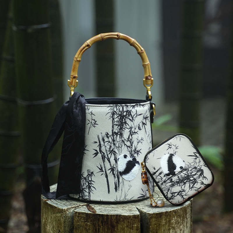 Panda Bamboo Magpie Embroidery Crossbody Bag Hangbags