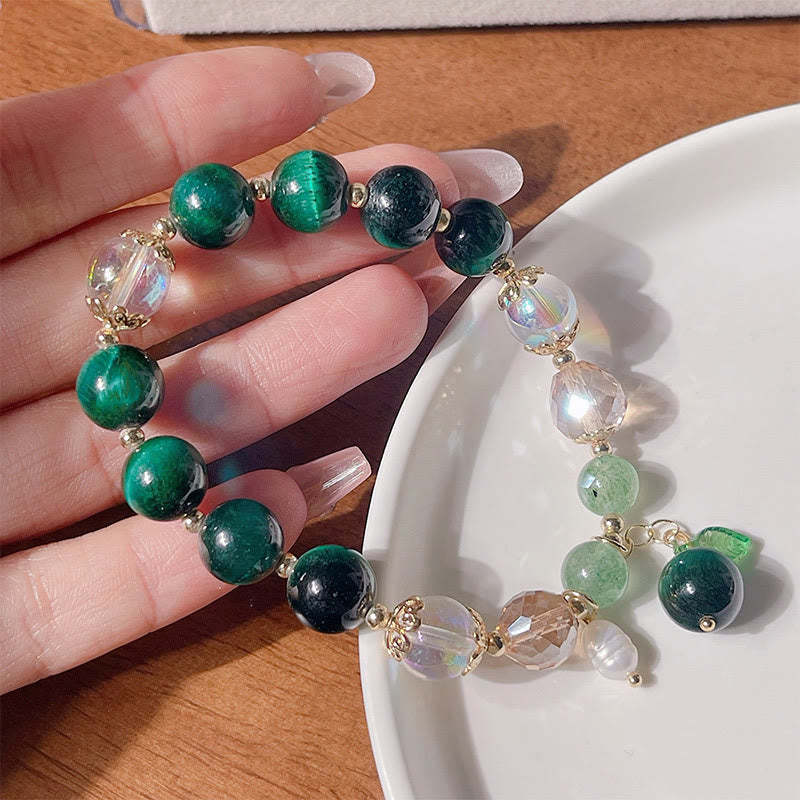Natural Green Tiger Eye Beads Green Leaf Positive Bracelet