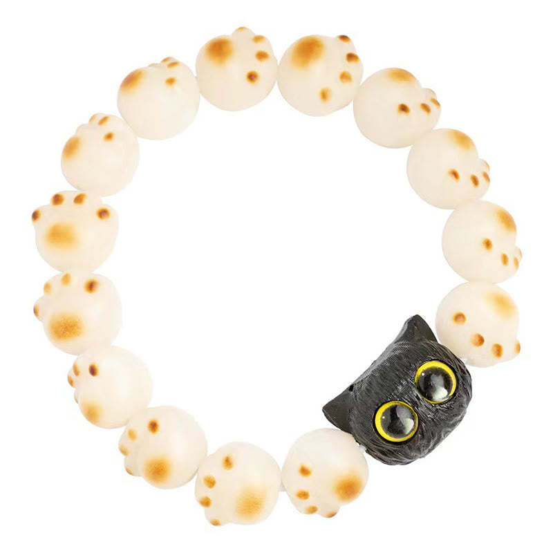 Natural Bodhi Seed Red Sandalwood Lovely Paw Lucky Cat Peace Bracelet