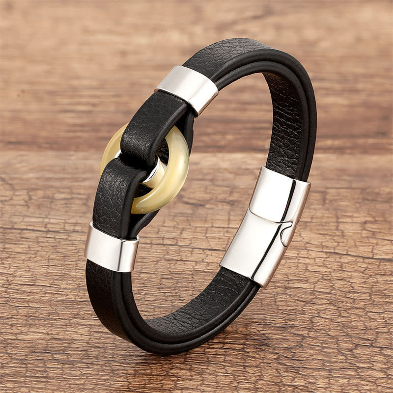 Round Green Aventurine Black Onyx Hematite Agate Rose Quartz Stone Balance Leather Magnetic Buckle Bracelet