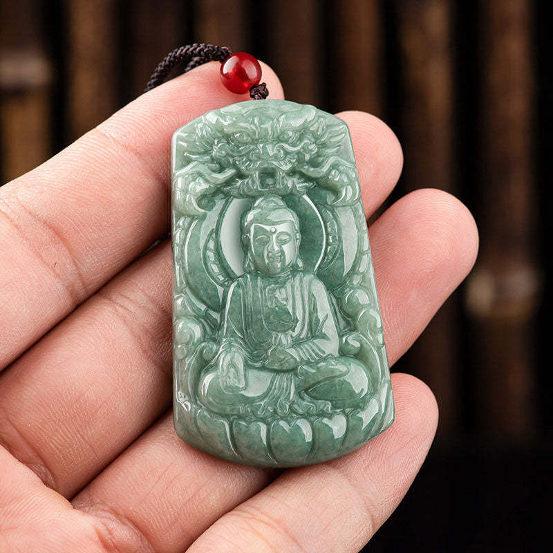 Tathagata mystic zen Dragon Jade Amulet Serenity String Necklace