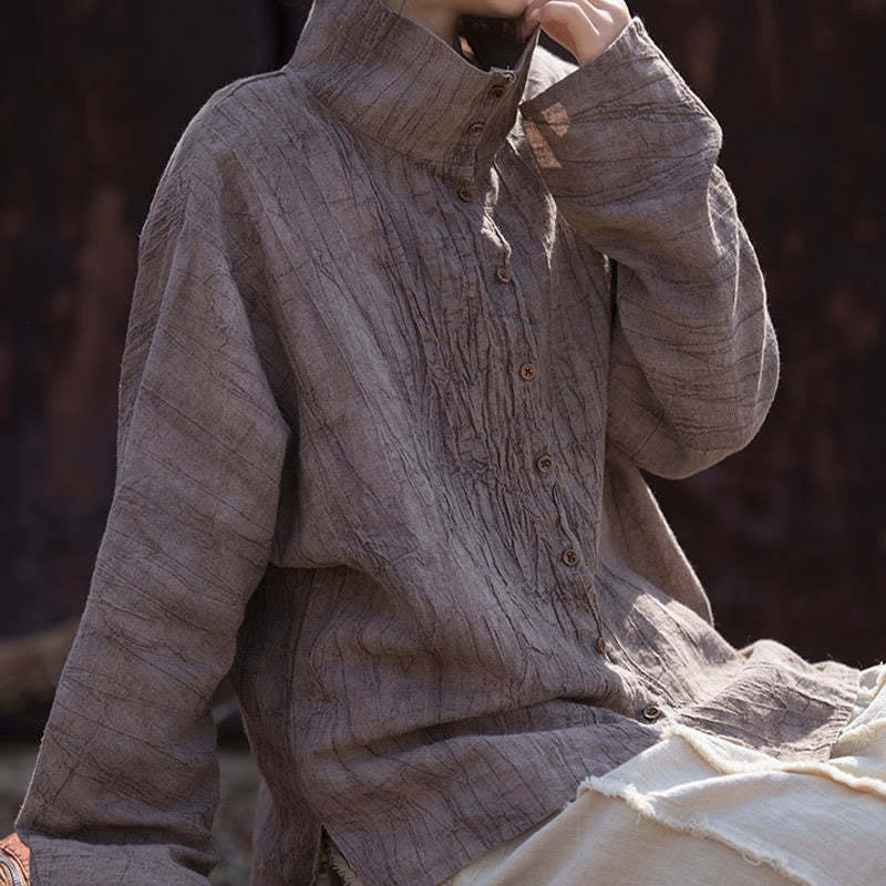 Turtleneck Dyeing Ramie Cotton Chinese Style Cardigan Clothing