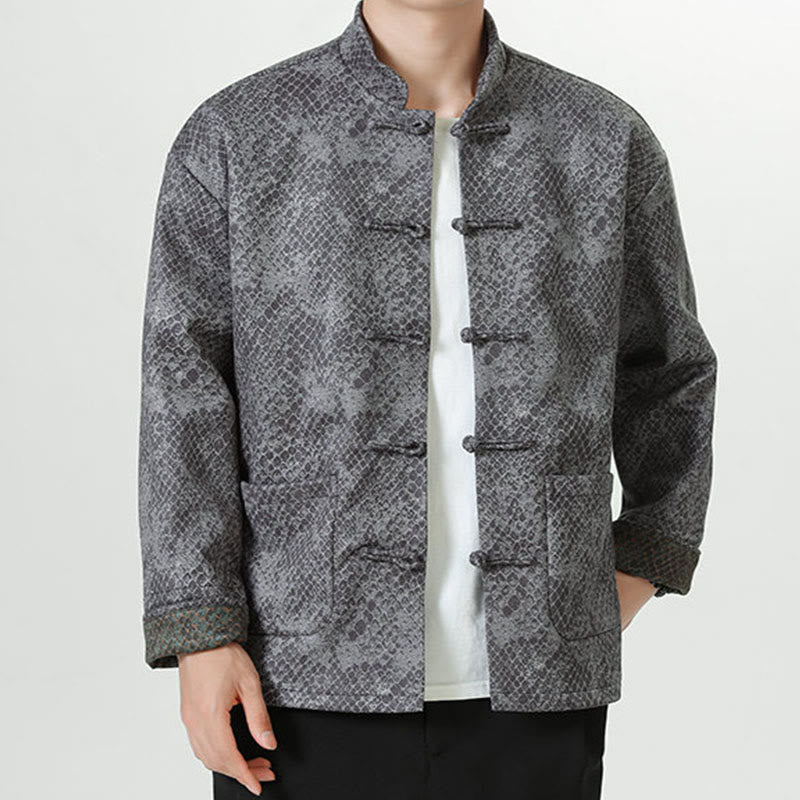Casual Suede Python Pattern Frog-button Cotton Men's Jacket Shirt Clothing