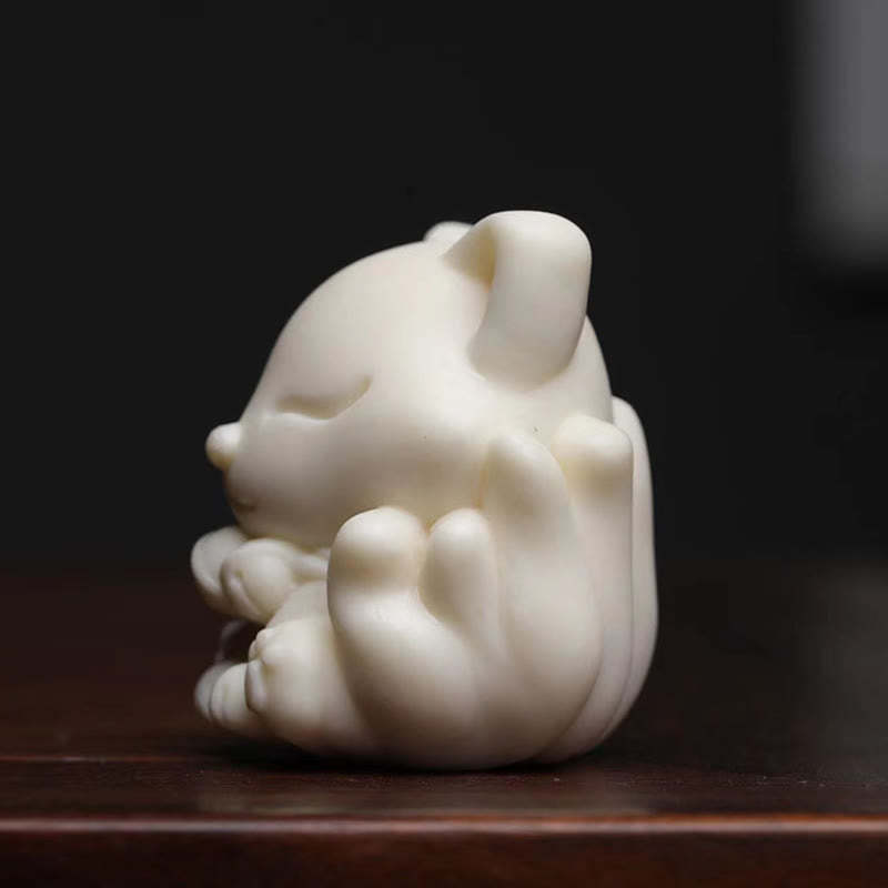 Mini Nine-Tailed Fox Ivory Fruit Sandalwood Green Sandalwood Blessing Decoration