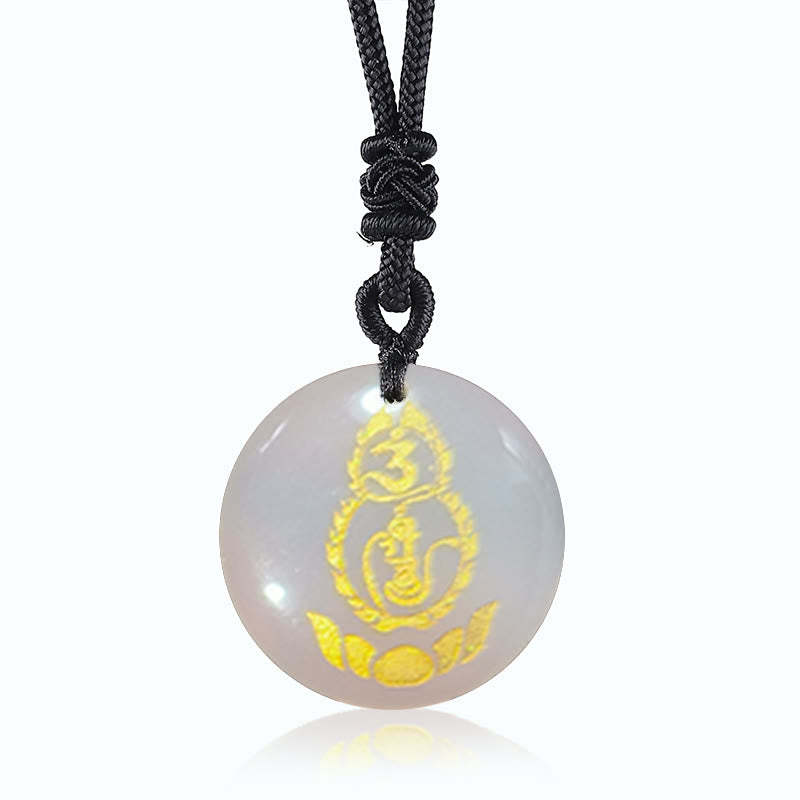 Gourd Lotus Pedestal Pattern Vajra Protection Mantra Natural Various Crystal Black Obsidian Fulfilment Necklace Pendant