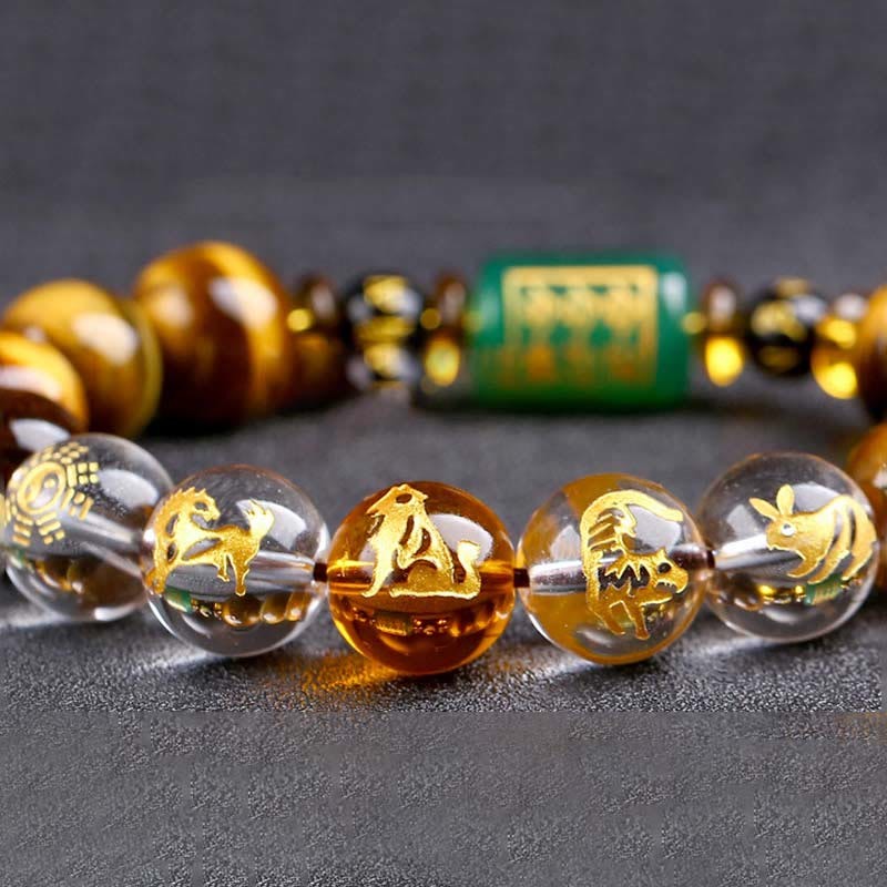 Chinese Zodiac Tiger Eye White Crystal Courage Bracelet