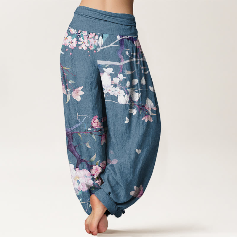 Casual Branch Peach Blossom Women's Elastic Waist Harem Pants