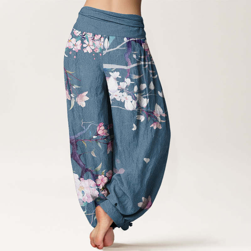 Casual Branch Peach Blossom Women's Elastic Waist Harem Pants