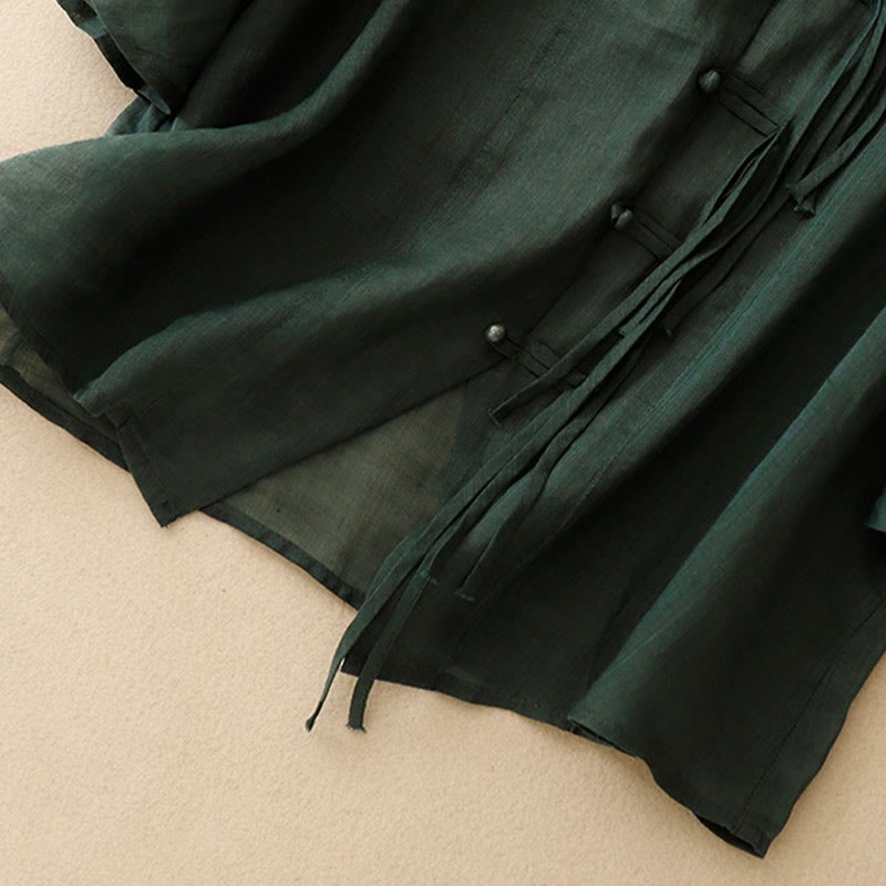 Casual Women's V-Neck Design Half Bell Sleeve Cotton Linen Cardigan Shirt