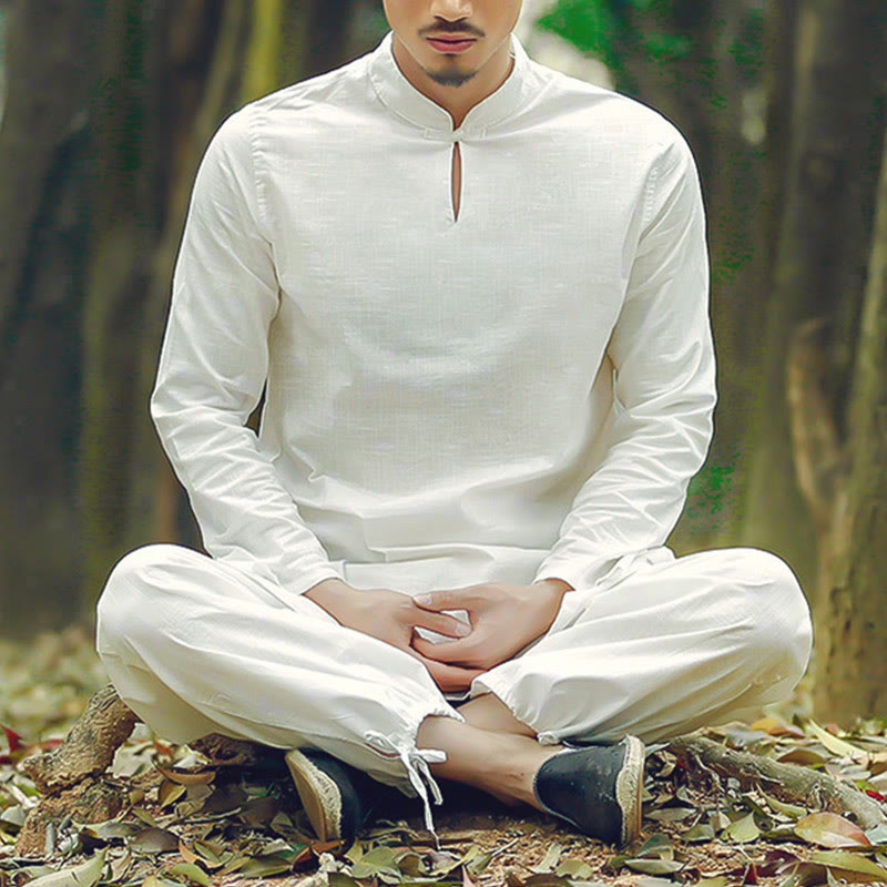 Solid Color Cotton Linen Meditation Prayer Spiritual Zen Tai Chi Qigong Practice Unisex Clothing Set