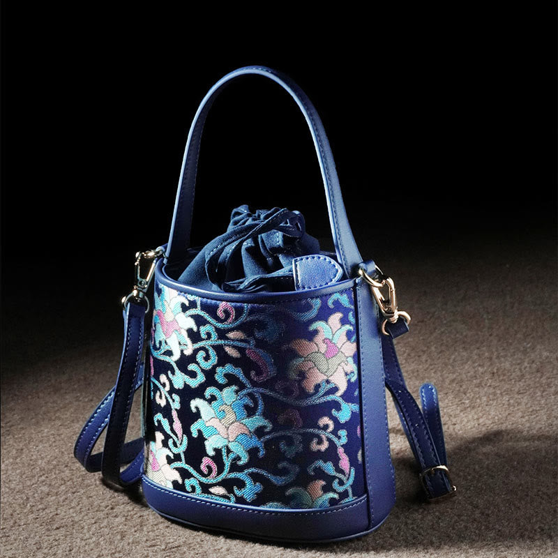 Retro Lotus Entwined Branches Song Brocade Crossbody Bag Hangbags