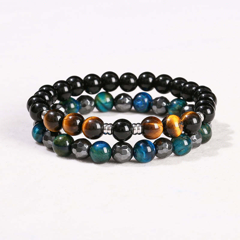 2Pcs Hematite Tiger Eye Blue Tiger Eye Powerful Bracelet Set