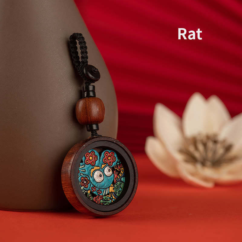 Year Of The Dragon Hand Painted Chinese Zodiac Rosewood Carved Calm Key Chain