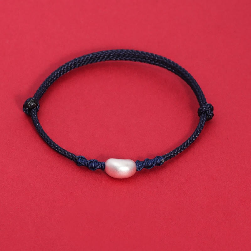 999 Sterling Silver Bean Design Luck Connection Handmade Braided Bracelet