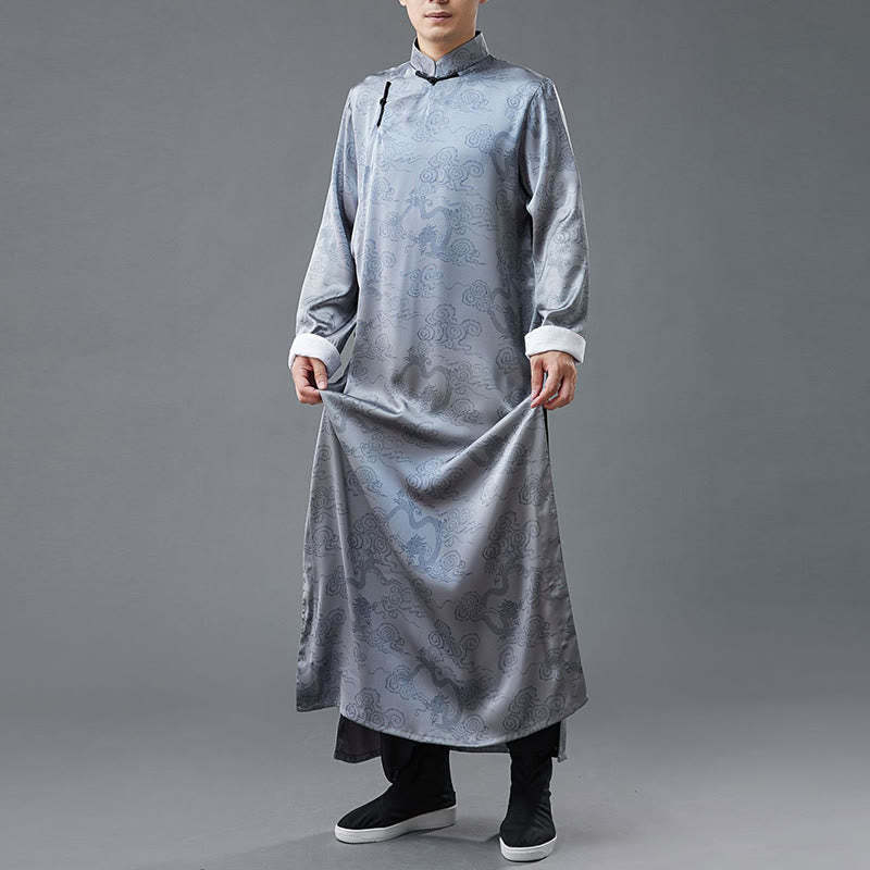 Vintage Chinese Frog-Button Tang Suit Men's Dragon Cotton Robe