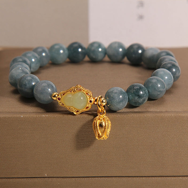 Natural Jade Gourd Tulip Charm Luck Bracelet
