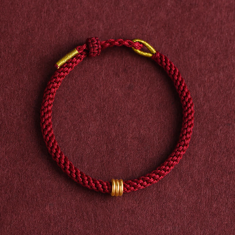 999 Gold Triple Ring Design Handmade Connection Braided Rope Bracelet