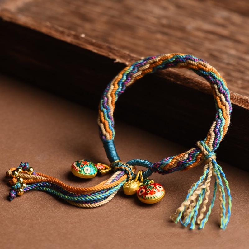 Gold Swallowing Beast Family Luck Reincarnation Knot Braid Colorful String Bracelet