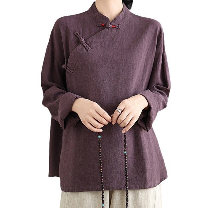 Solid Color Frog-Button Long Sleeve Women's Shirt