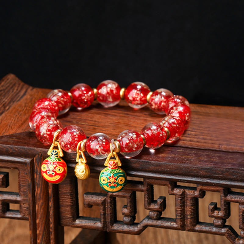 Gold Swallowing Beast Family Charm Luminous Fluorescent Liuli Glass Bead Success Bracelet
