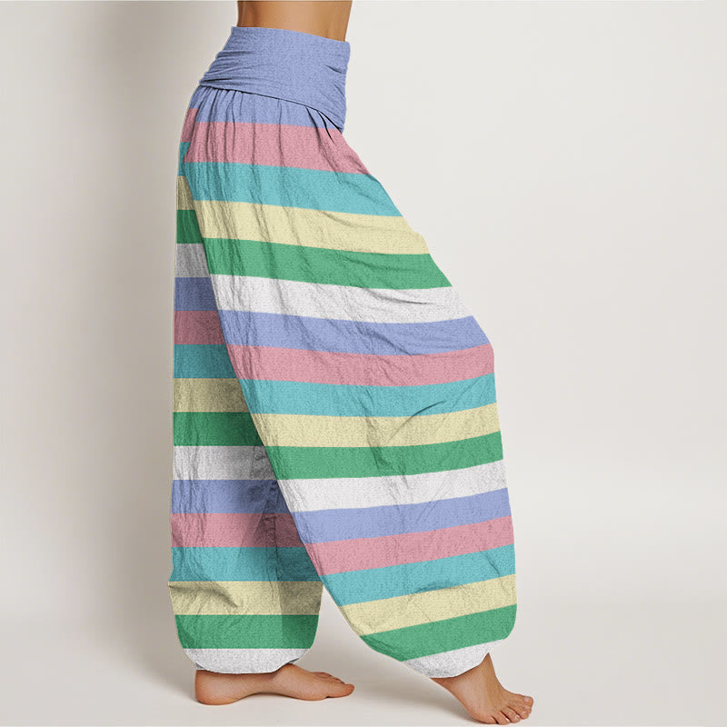 Colorful Stripe Om Mani Padme Hum Women's Elastic Waist Harem Pants