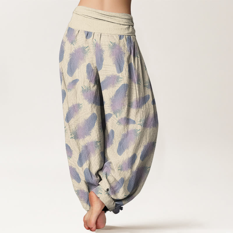 Casual Feathers Pattern Women's Elastic Waist Harem Pants