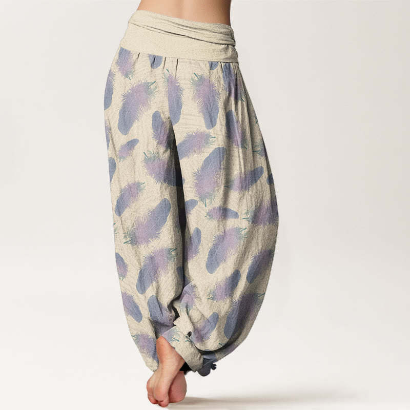 Casual Feathers Pattern Women's Elastic Waist Harem Pants