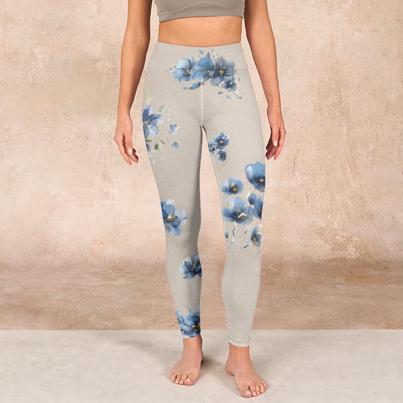 Dark Blue Flower Gym Leggings Women's Yoga Pants