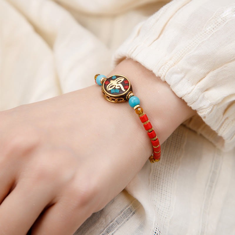 Tibetan Turquoise Om Mani Padme Hum Protection Strength Bracelet