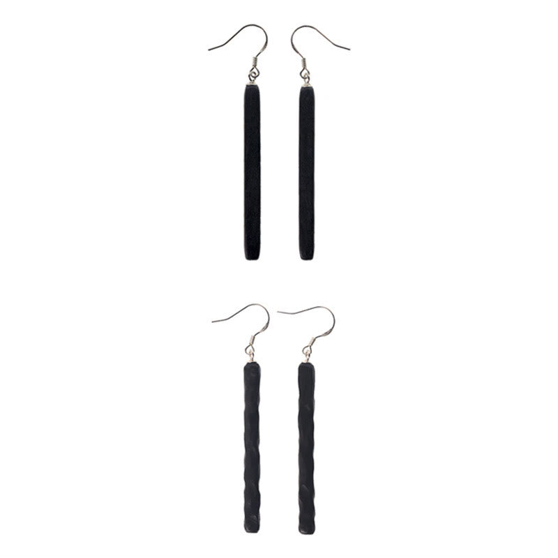 925 Sterling Silver Ebony Wood Texture Balance Peace Drop Dangle Earrings